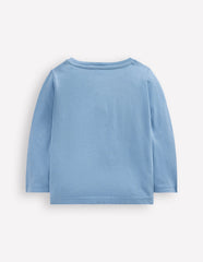 Boden Long Sleeve Applique T-shirt - Blue Rockets