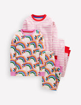 Boden Twin Pack Snug Pajamas - Oatmeal Marl Rainbow Hearts
