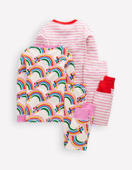 Boden Twin Pack Snug Pajamas - Oatmeal Marl Rainbow Hearts
