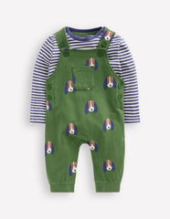Boden Printed Jersey Overalls Set - Green Dogs