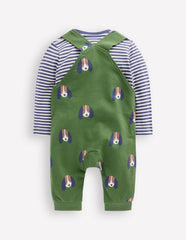 Boden Printed Jersey Overalls Set - Green Dogs