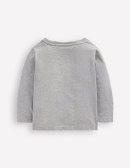 Boden Long Sleeve Applique T-shirt - Grey Marl Apples