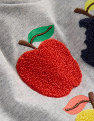 Boden Long Sleeve Applique T-shirt - Grey Marl Apples