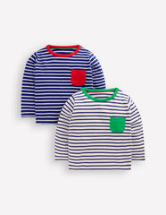 Boden Twin Pack T-shirt - Blue/White Stripe