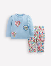 Boden Appliqué Jersey Play Set - Blue Floral Hearts