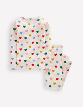 Boden Snug Long John Pajamas - Coconut Milk Small Hearts
