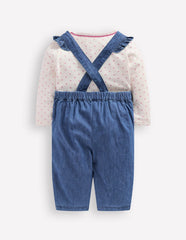 Boden Woven Overalls Set - Blue Chambray Embroidery