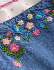 Boden Woven Overalls Set - Blue Chambray Embroidery