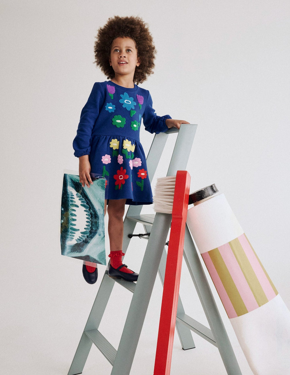 Boden Applique Sweatshirt Dress - Sapphire Blue Flowers