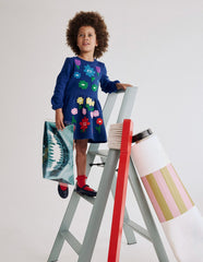 Boden Applique Sweatshirt Dress - Sapphire Blue Flowers