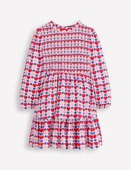 Boden Aurora Long Sleeve Dress - Poppy Red Geo Heart