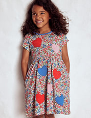 Boden Appliqué T-shirt Dress - Rose Pink Flowerbed Hearts