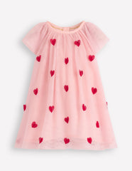 Boden Layered Tulle Dress - Chalk Pink Hearts