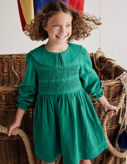 Boden Double Cloth Collared Dress - Shady Green