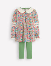 Boden Broderie Collar Tunic Set - Vintage Pink Spaced Ditsy
