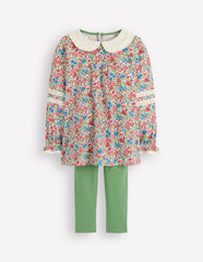 Boden Broderie Collar Tunic Set - Vintage Pink Spaced Ditsy