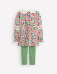 Boden Broderie Collar Tunic Set - Vintage Pink Spaced Ditsy