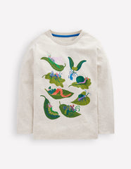 Boden Long Sleeve Printed T-shirt - Oatmeal Bugs