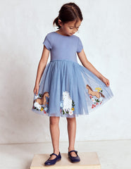 Boden Ami Applique Tulle Dress - Pale Blue Chicks