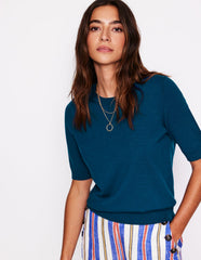 Boden Emilia Cotton Crew T-shirt - Harbour Blue