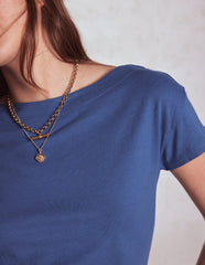 Boden Supersoft Boat Neck T-shirt - Denim Blue