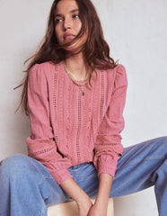 Boden Trim Interest Double Cloth Top - Pink Heather