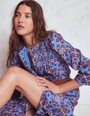 Boden Cecily Cotton Midi Dress - Soft Blue, Bloom Mosaic