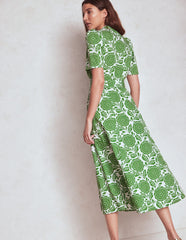 Boden Kate Puff Sleeve Belted Dress - Paradise Green, Dahlia Stamp