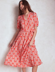 Boden Sofia Trim Jersey Midi Dress - Firecracker Red, Ornate Geo