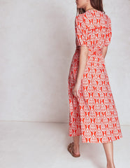 Boden Sofia Trim Jersey Midi Dress - Firecracker Red, Ornate Geo