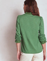 Boden Aria Broderie Notch Neck Top - Newt Green