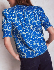 Boden Effie Short Sleeve Top - Bright Blue, Leafy Grove