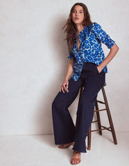 Boden Effie Short Sleeve Top - Bright Blue, Leafy Grove