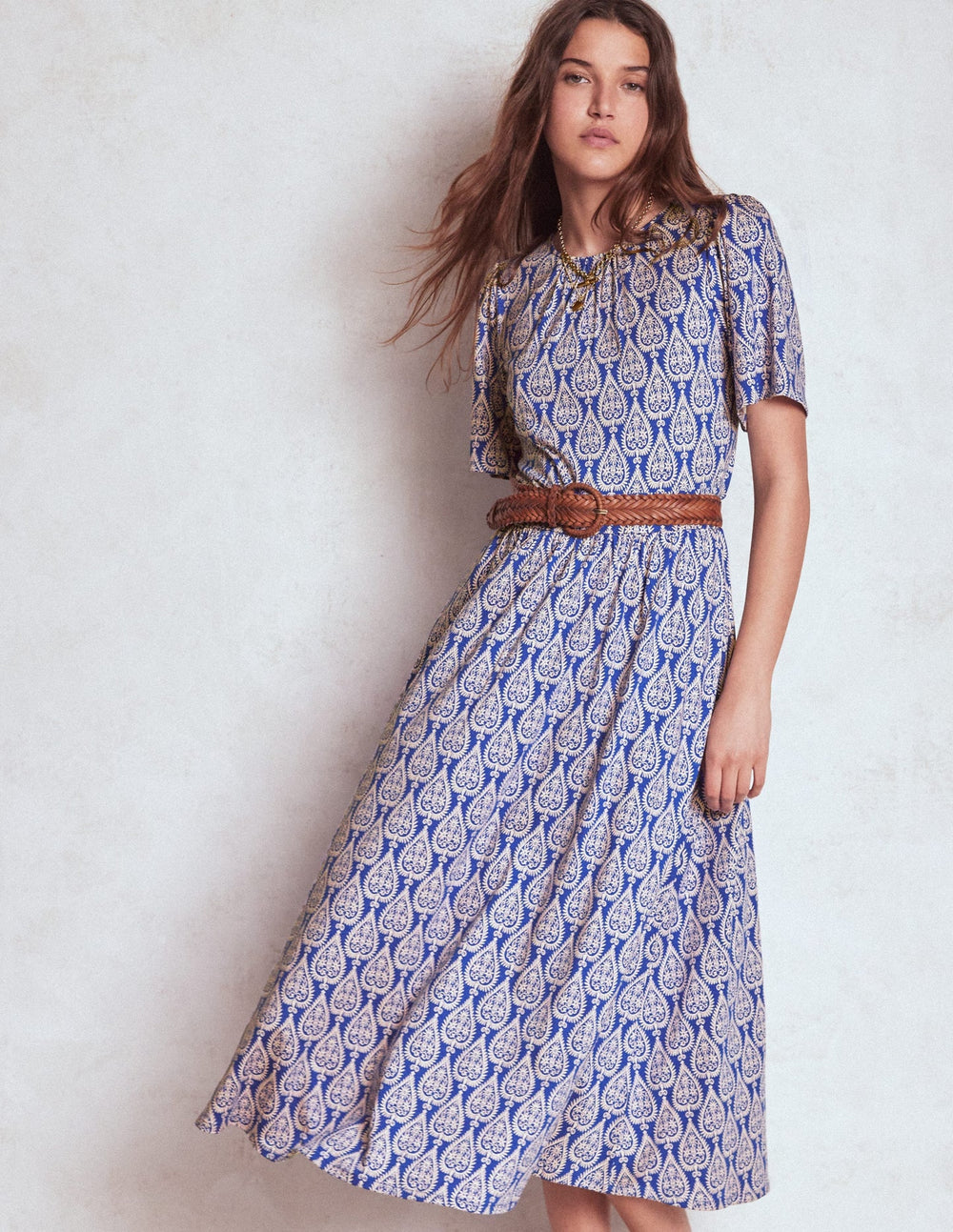 Boden Louisa Jersey Midi Dress - Bright Blue, Ornate Geo