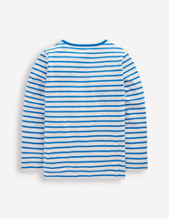 Boden Long Sleeve Riso T-shirt - Soft Ivory/Kingfisher Blue
