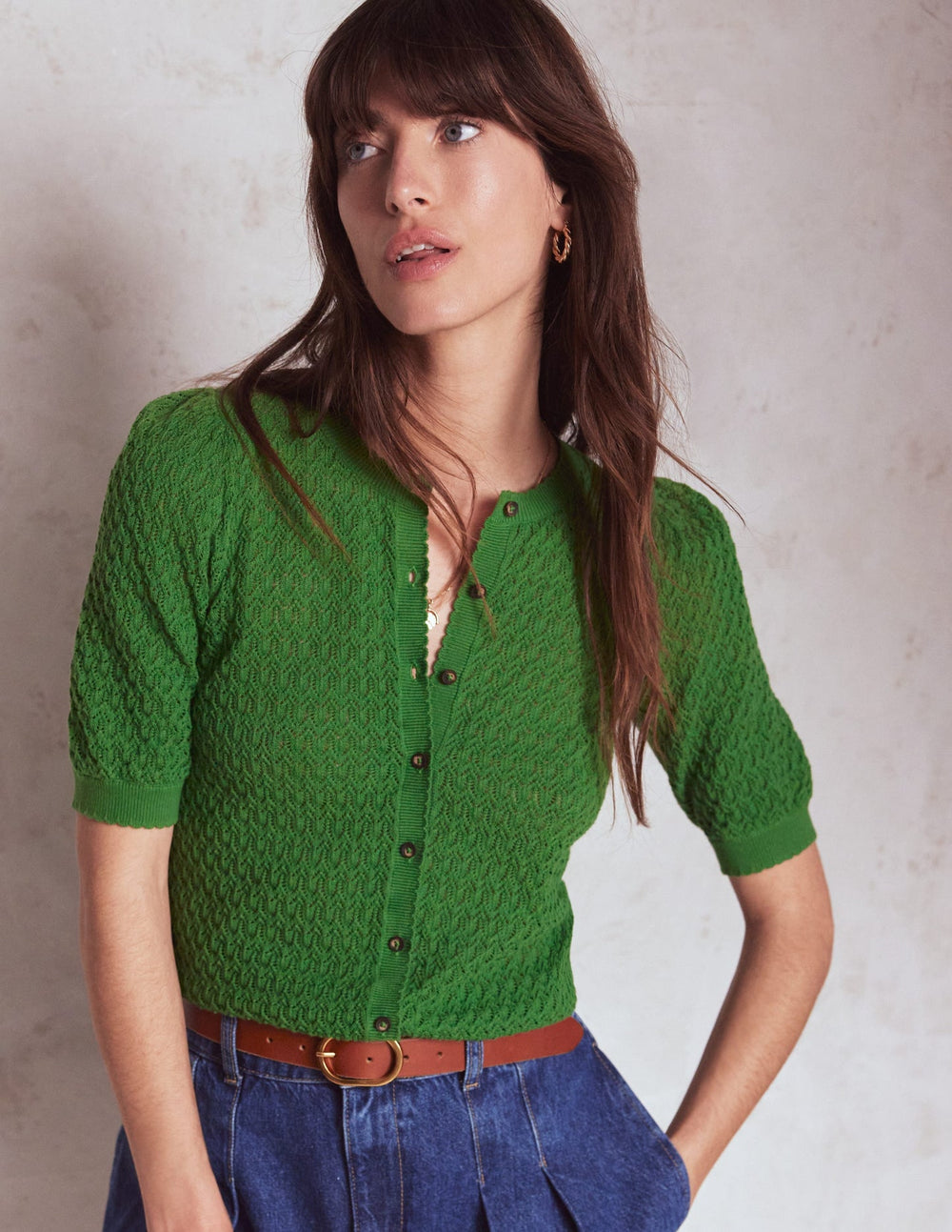 Boden Dot Pointelle Cardigan - Iguana Green