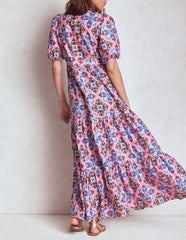 Boden Tiered Poplin Maxi Dress - Formica Pink, Bloom Mosaic
