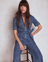Boden Zip Up Denim Jumpsuit - Mid Vintage