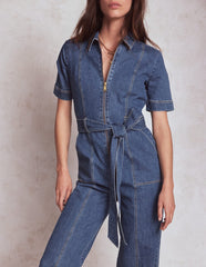 Boden Zip Up Denim Jumpsuit - Mid Vintage