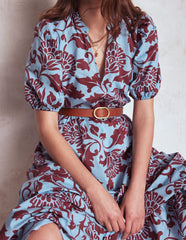 Boden Christabel Cotton Midi Dress - Glacier Blue, Ornate Vine