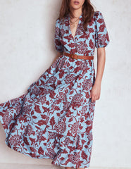 Boden Christabel Cotton Midi Dress - Glacier Blue, Ornate Vine