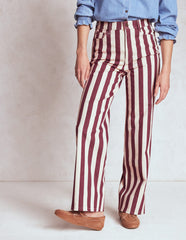 Boden High Rise Column Leg Jeans - Maroon and Ivory Stripe