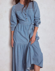 Boden Cecily Denim Midi Dress - Light Vintage Denim
