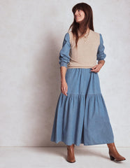 Boden Cecily Denim Midi Dress - Light Vintage Denim