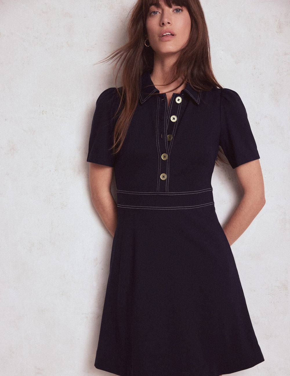 Boden Nicolette Ponte Shirt Dress - Navy
