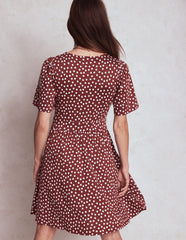 Boden Louisa Short Jersey Dress - Chestnut, Painted Dot