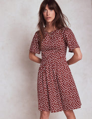 Boden Louisa Short Jersey Dress - Chestnut, Painted Dot