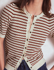 Boden Dot Pointelle Cardigan - Warm Ivory/ Red