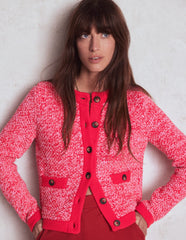Boden Libby Knitted Jacket - Pink Ribbon/ Poppy Red