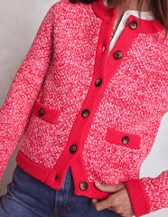 Boden Libby Knitted Jacket - Pink Ribbon/ Poppy Red